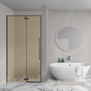 Aqua Vista Oria Linea nisdeur - 120x200cm - incl. montageset - champagne glas - Mat zwart SW1186338/SW1175900