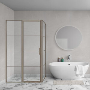 Aqua Vista Triple Draaideur met vast deel - 140x200 cm - 8mm - helder glas - onderdeel hoekcabine - gunmetal (antraciet) R-GML-C140-FFF