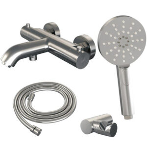 Brauer Brushed Edition Badkraan opbouw - douchegarnituur - 2 gladde knoppen - handdouche rond 3 standen - PVD - geborsteld nikkel sw374403/SW1164756/sw374432/sw450726/