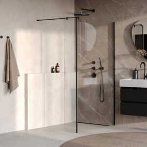 BRAUER Oblivion Inloopdouche - 110x200cm - 40cm zijwand - glascoating - helder glas - mat zwart GS-OBI2H11040200MZ