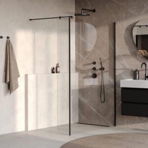 BRAUER Oblivion Inloopdouche - 130x200cm - 40cm zijwand - glascoating - helder glas - mat zwart GS-OBI2H13040200MZ