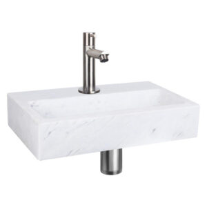 Differnz Flat fonteinset - 38x24x8cm - Rechthoek - 1 kraangat - Recht matte chromen kraan - Marmer Wit 38.400.27