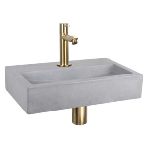 Differnz Flat fonteinset - 38x24x8cm - Rechthoek - 1 kraangat - Recht matte goude kraan - Beton Grijs 38.400.23