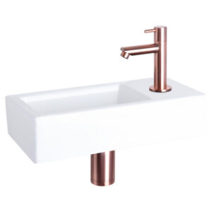 Differnz Ravo fonteinset - 38.5x18.5x9.5cm - Rechthoek - 1 kraangat - Recht koperen kraan - Keramiek Wit 38.400.80