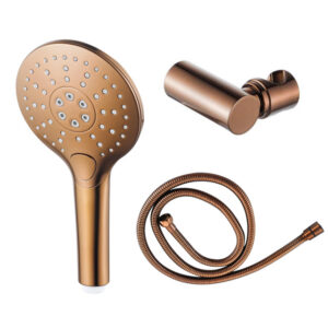 Fortifura Calvi Handdoucheset - Ø12 - rond - 3 straalsoorten - met houder - met anti twist slang - 150cm - geborsteld koper PVD SW970047/SW970044/SW970048