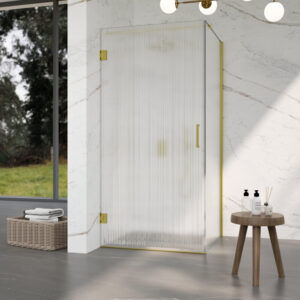 Fortifura Galeria Douchecabine - 100x80x200cm - scharnieren - deurgreep - stabilisatiestang - helder geribbeld - veiligheidsglas - Geborsteld messing PVD (Goud) SW1208822/SW1122564/SW797910/SW797952