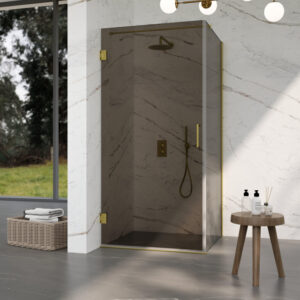 Fortifura Galeria Douchecabine - 90x120x200cm - scharnieren - deurgreep - vlak - rookglas - Geborsteld messing PVD (Goud) SW1122558/SW1122564/SW797910/SW797944