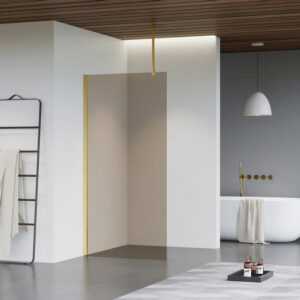 Fortifura Galeria inloopdouche - 140x200cm - rookglas - plafondarm - Geborsteld Messing PVD (Goud) SW797946/SW797910/SW804543