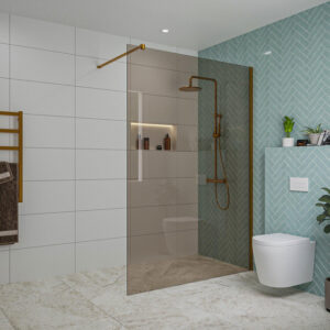 Fortifura Galeria inloopdouche - 140x200cm - rookglas - wandarm - Geborsteld koper PVD (Koper) SW797946/SW876702