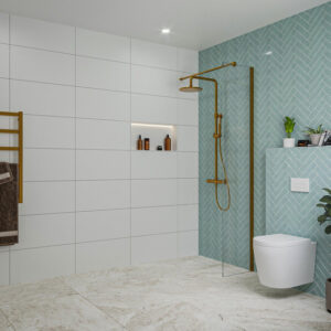 Fortifura Galeria inloopdouche - 40x200cm - helder glas - wandarm - Geborsteld koper PVD (Koper) SW797911/SW876702