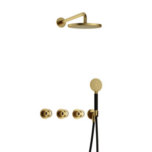 Hotbath Cobber IBSW70 Regendoucheset inbouw - 38.5cm wandarm - 20cm ronde hoofddouche - 3 standen handdouche - Geborsteld messing PVD IBSW70BBP1