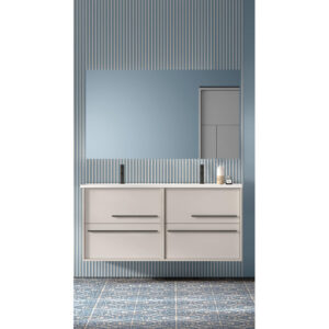 Saniclass Prime Essential Badkamermeubelset - 120x55x46cm - 2 ovale wasbakken wit - 2 kraangaten - 4 lades - rechthoekige spiegel - mat cotton (beige) 2xSW892657/SW718719/SW724613