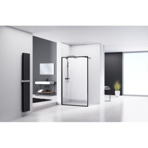 Van Rijn Products ST04 Vaste wand - 118x200cm - helder glas - dikte 8mm - incl. stabilisatiestang - zwart ST04120KP