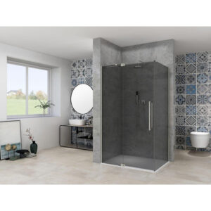 Van Rijn Products ST08 Nis Draaideur - 140x200cm - grijs rookglas - dikte 8mm - 2 delig - muurprofiel - stabilisatiestang - RVS ST08300140GRBN